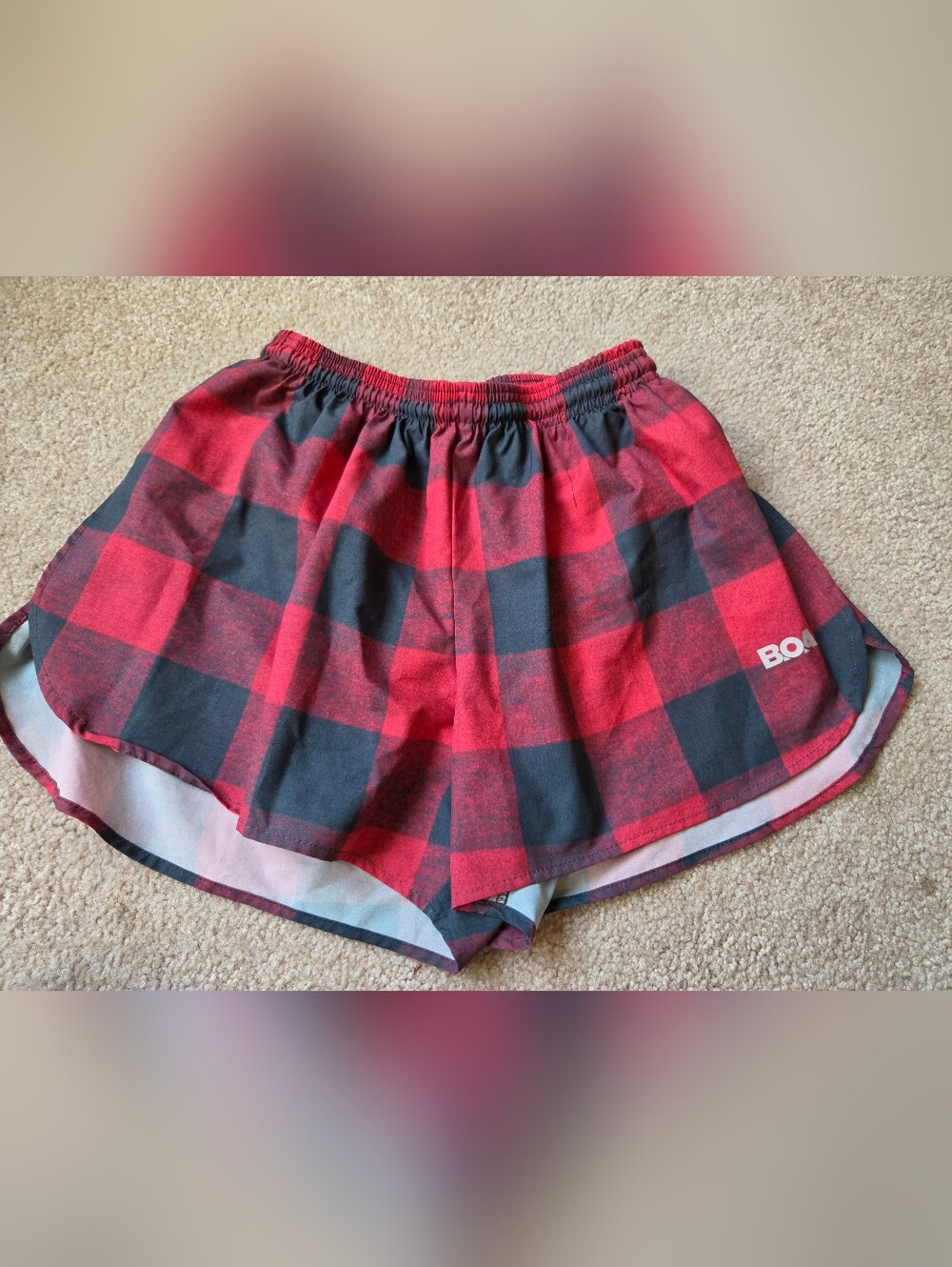 Boa Mens Buffalo Plaid Printed 3" Half Split Shorts, Small Running Trail